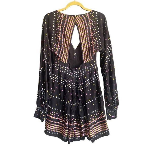Free People Coryn Black Print Long Sleeve Dress Sz 6 - Picture 5 of 9